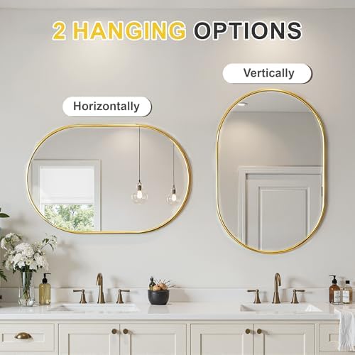 Oval Bathroom Mirror for Wall, 24"x36" Gold Bathroom Vanity Mirror