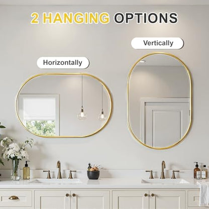 Oval Bathroom Mirror for Over Sink, 2 Pack 24"x36" Gold Wall Mirror