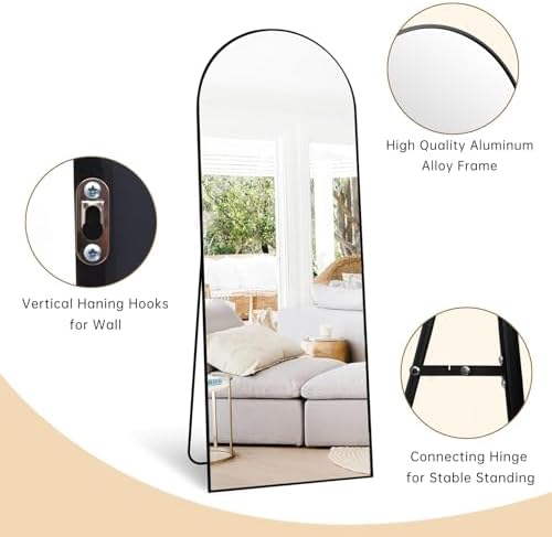 Dewfig Arched Full Length Mirror, 58"X18" Large Full Body Mirror, Black
