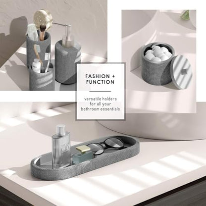 Clara Clark Bathroom Set - Grey Bathroom Accessories Set, 5PC Bathroom Accessory Set, Bathroom Sets with Soap Dispenser, Toothbrush Holder, Tumbler, Cotton Swab Jar & Vanity Tray