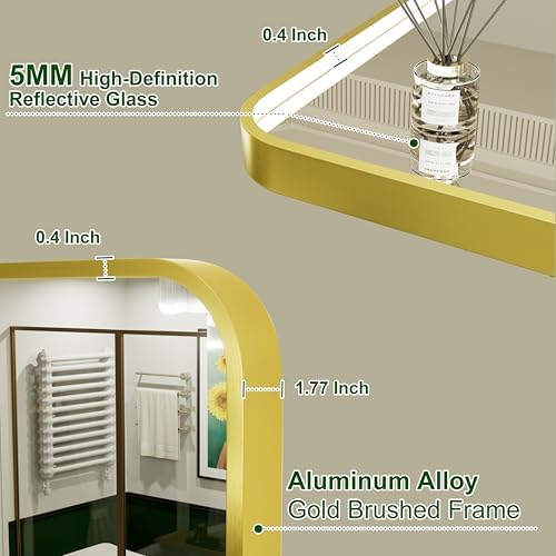 28x36 Inch Gold LED Bathroom Mirror with Lights,3000K/4500K/6000K