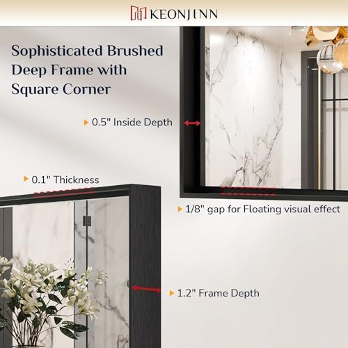 Keonjinn 22x30 Inch Black Bathroom Mirror for Over Sink,HD Tempered Glass