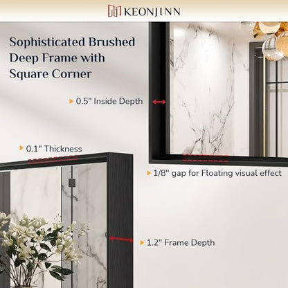 Keonjinn 30x36 Inch Black Bathroom Mirror for Over Sink, Rectangular