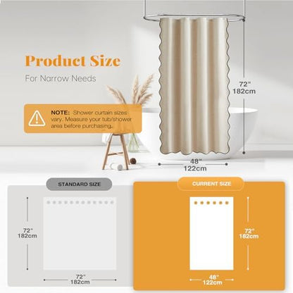 BTTN 48x72 Boho Scalloped Linen Textured Cloth Shower Curtain, Beige/Cream