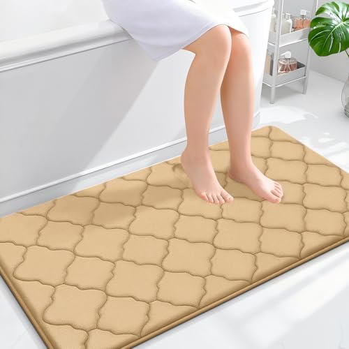 OLANLY Memory Foam Bath Mat Rug 44x24, Ultra Soft Bathroom Rugs, Beige