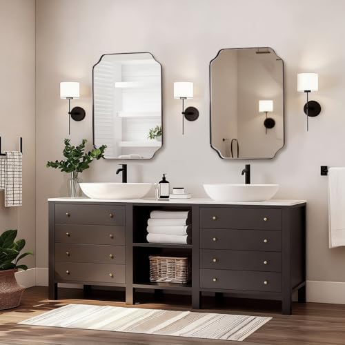 ANDY STAR Brushed Bronze Scalloped Mirror, 24"x32" Bathroom Vanity Mirror, Unique Rectangular Bathroom Mirror with Stainless Steel Metal Framed, Wall Mounted Decorative Mirror (Horizontal/Vertical)