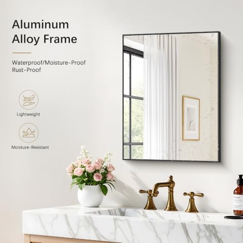 DESBING Black Bathroom Mirror for Wall, 2 Pack 18x24 Inch Rectangle Mirrors with Metal Frame, Modern Vanity Wall Mirror Decor for Entryway Hangs, Bathroom Living Room Horizontal or Vertical