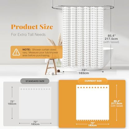 BTTN Long Boho Farmhouse Linen Cltoh Shower Curtain, 72x84, White and Black
