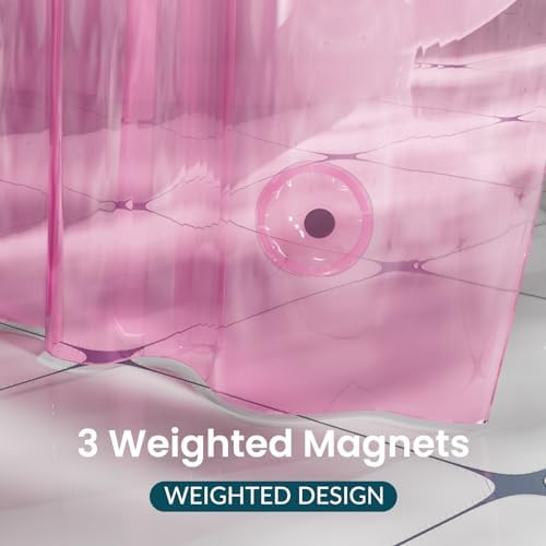 Titanker Shower Curtain Liner, Plastic Shower Liner PEVA 72 x 72 Lightweight Waterproof Shower Curtains for Bathroom with Magnets and Grommets, Clear Pink
