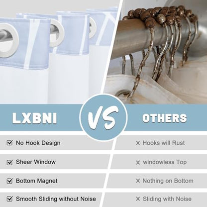 LXBNI Ombre Blue No Hook Shower Curtain with Liner, 71 x 77 Inch