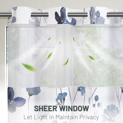 WITHLOC No Hook Floral Shower Curtain with Liner, Blue White, 71x74