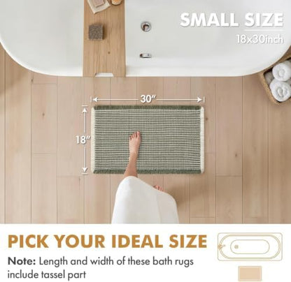 MIULEE Set of 2 Waffle Bathroom Rugs Boho Bath Mat Green&Cream 18x30 Inch