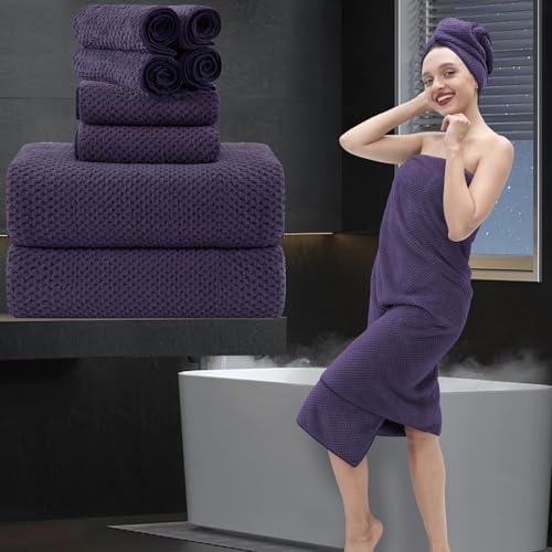 8 Piece Bathroom Towel Set |2 Oversized Large Bath Towels Sheet,2 Hand Towels and 4 Washcloths| 600GSM Ultra Soft Luxury Premium Towel Set Highly Absorbent Quick Dry Hotel Towel Collection,Purple Grey