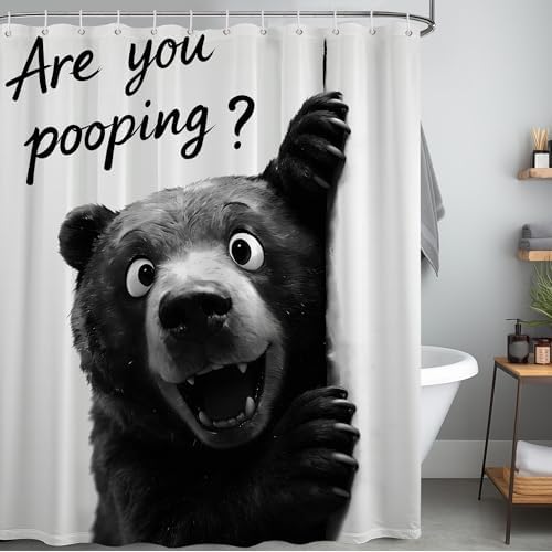 Extra Tall Shower Curtain XL Funny Black Bear Kids, 70 x 96 Inchs