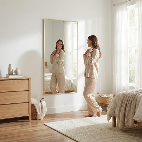 60"x30" Satin Gold Wide Bathroom Wall Mirror for Double Vanity