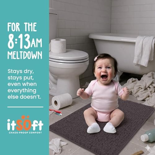 Small Chenille Bath Mats 22"x14", Plush Absorbent Bath Mats Quick Dry, Soft & Machine Washable, Non Slip Carpet for Bathroom, Thick Bathroom Rugs, Shower Restroom Rug Mat, Alfombras De Bano, Bathrugs