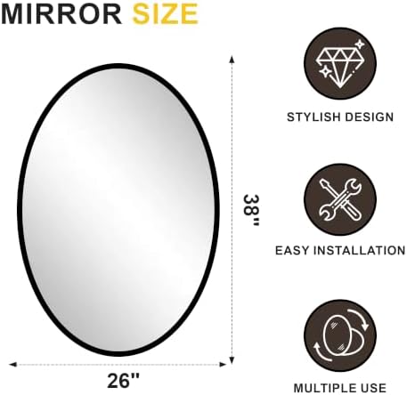 Black Oval Bathroom Mirror for Wall, 26"x38" Bathroom Vanity Mirror
