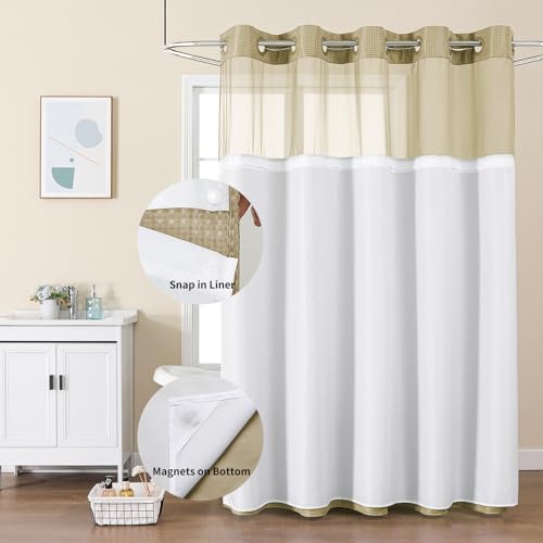 Colorful Star Beige No Hook Waffle Shower Curtain Set, 72" W x 81" L