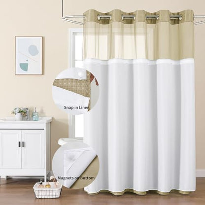 Colorful Star Beige No Hook Waffle Shower Curtain Set, 72" W x 81" L