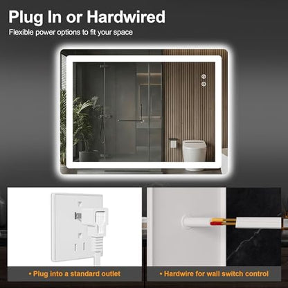 LED Bathroom Mirror with Lights, 24 x 32 Lighted Vanity Wall Mirror