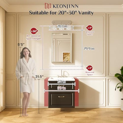 Keonjinn 20" x 30" Gold Bathroom Mirror for Over Sink, Aluminum Alloy Frame