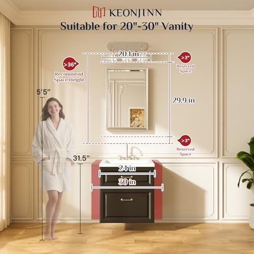 Keonjinn Black Framed Bathroom Mirrors for Over Sink 20" x 30", Aluminum