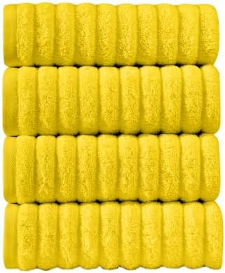 Elegant Comfort Luxury 100% Turkish Cotton Corduroy Ribbed 4 Pack Hand Towel Set 16 x 28 Inch - Absorbent, Super Soft, Quick Dry, Premium Towels for Bathroom, Gym, Spa and Hotel Use, Yellow