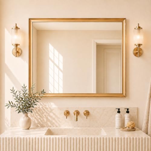 Brushed Gold Bathroom Mirrors for Over Sink 30x40 Inch