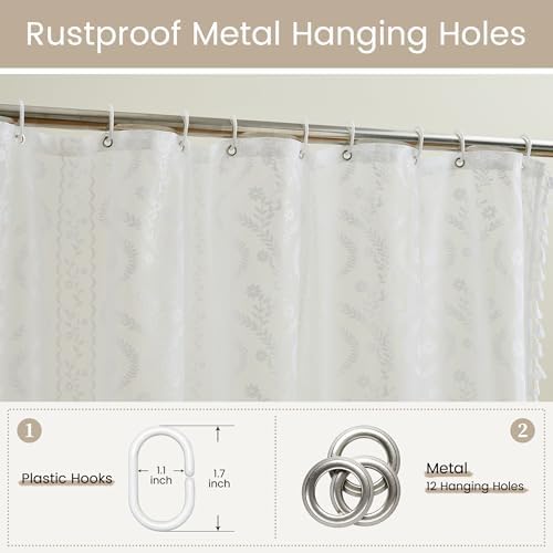 WAZZIO White Lace Shower Curtain - Vintage Pretty Flower Sheer Shower Curtains, Elegant Decorative Tassel Bath Curtains for Bathroom, 72 x 72 Inch, 1 Piece