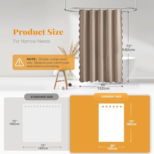 BTTN 60x72 Boho Scalloped Linen Textured Cloth Shower Curtain, Tan/Taupe
