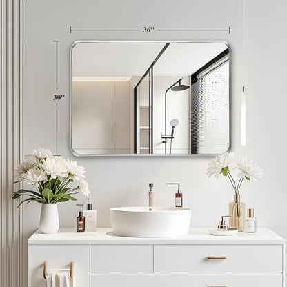 Silver Bathroom Vanity Mirror Over Sink 30x36, Large Wall Chrome Mirror