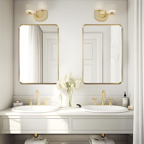 Gold Bathroom Vanity Mirror Over Sink 24x36, Large Wall Rectangle Mirror