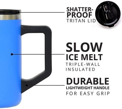 Elemental Insulated Coffee Mug - Triple-Wall Stainless Steel Summit Travel Cup for Hot and Cold Drinks - Thermal Coffee Mug with Lid and Handle for Camping, Office & Travel 16oz - Azure