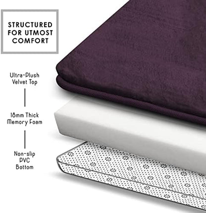 Clara Clark 2 Piece Bathroom Rugs, Velvet Memory Foam Bath Mat Set, Non-Slip Bath Rugs, Machine Wash, Dries Quickly, Ultra Soft Plush Bath Mats for Bathroom, 20 x 32 + Contour, Dark Purple