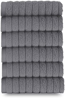 Elegant Comfort 100% Turkish Cotton Corduroy Ribbed Luxury Washcloths 6 Pack Soft 13 x 13 Inch - Higly Absorbent, Durable, Quick Dry, Spa Premium Hotel Quality for Bathroom or Travel, Gray
