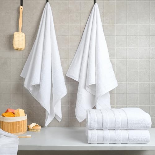 American Soft Linen Salem 100% Cotton Turkish 4 Piece Bath Towels for Bathroom, 600 GSM Soft Absorbent Quick Dry Bath Towel Set, White