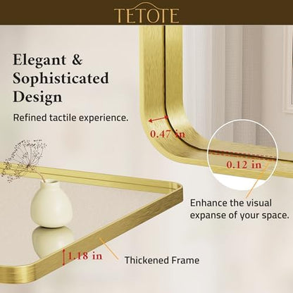 TETOTE 55 x 36 Inch Bathroom Mirror, Brushed Brass Gold Vanity Mirror, Modern Rectangle Metal Frame Decorative Wall Mirror for Entryway Shatterproof (Horizontal/Vertical)