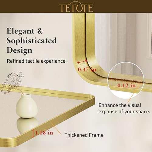 TETOTE 48 x 36 Inch Gold Bathroom Mirror, Champagne Gold Brushed Metal Framed Modern Vanity Mirror, Brushed Brass Rectangle Decorative Wall Mirrors Shatterproof (Horizontal/Vertical)