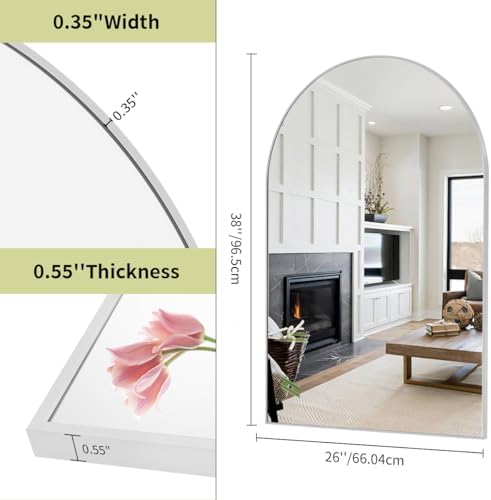 BEAUTYPEAK 26"x38" Arch Bathroom Wall Mirror, Silver