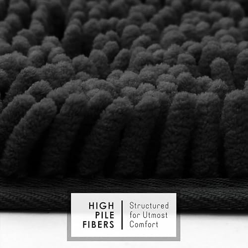 Hearth & Harbor Bathroom Rugs, Chenille Bath Mat - Machine Washable Bath Mats for Bathroom Non-Slip Backing Rubber, Quick Dry Mat - Black Bath Rug, 17x24-20x32-20x24