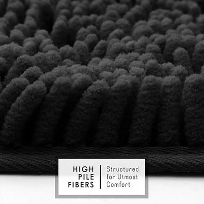 Hearth & Harbor Bathroom Rugs, Chenille Bath Mat - Machine Washable Bath Mats for Bathroom Non-Slip Backing Rubber, Quick Dry Mat - Black Bath Rug, 17x24-20x32-20x24