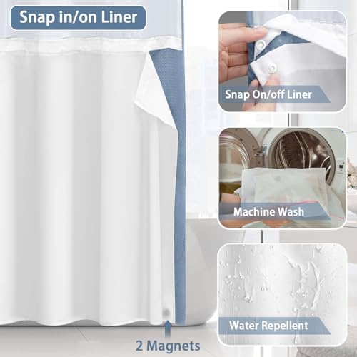 No Hook Shower Curtain with Liner Set Hotel Waffle Sky Blue 72W X 75L