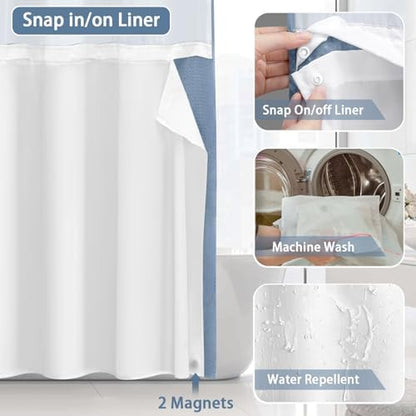 No Hook Shower Curtain with Liner Set Hotel Waffle Sky Blue 72W X 75L