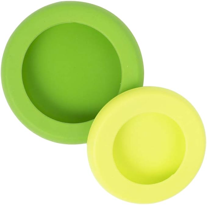 Food Huggers Set of 2 Reusable Silicone Food Savers - Small Sizes - Patented Product - Green and Yellow