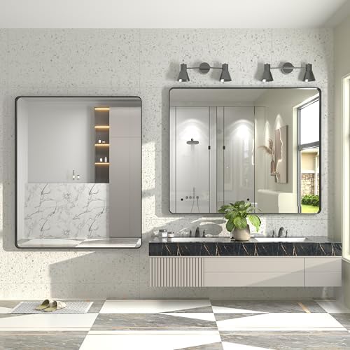 48x40 Inch Black Metal Framed Bathroom Mirror for Wall