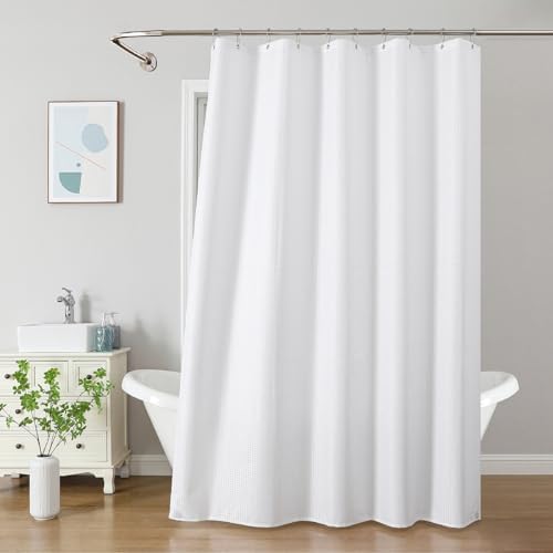 2-in-1 Waterproof Fabric Shower Curtain - No Separate Liner Needed, Hotel-Style Waffle Weave, Effortless Cleaning & Washable Bathroom Shower Curtain Set,60Wx84H,White