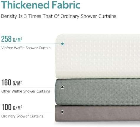 Vipfree 3 in 1 Shower Curtain Set, Waffle Shower Curtain and Liner Set with 12 Double Sided Shower Curtain Hooks, 258GSM Luxury Weighted Cloth Shower Curtains for Bathroom, 72 W x 72 H, Cream