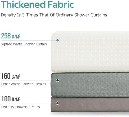 Vipfree 3 in 1 Shower Curtain Set, Waffle Shower Curtain and Liner Set with 12 Double Sided Shower Curtain Hooks, 258GSM Luxury Weighted Cloth Shower Curtains for Bathroom, 72 W x 72 H, Cream