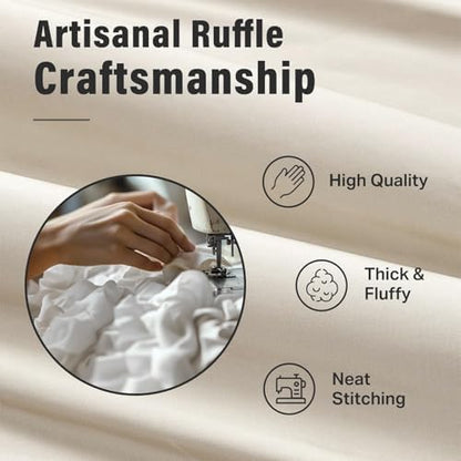 Seasonwood Beige Ruffle Shower Curtain Neutral Shower Curtain 72 x 78
