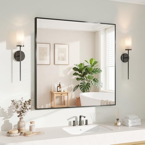 Koonmi Black Mirrors for Wall, 30x30 Inch Bathroom Mirror, Rectangular Wall Mirror for Living Room Bedroom Bathroom, Hangs Horizontally or Vertically